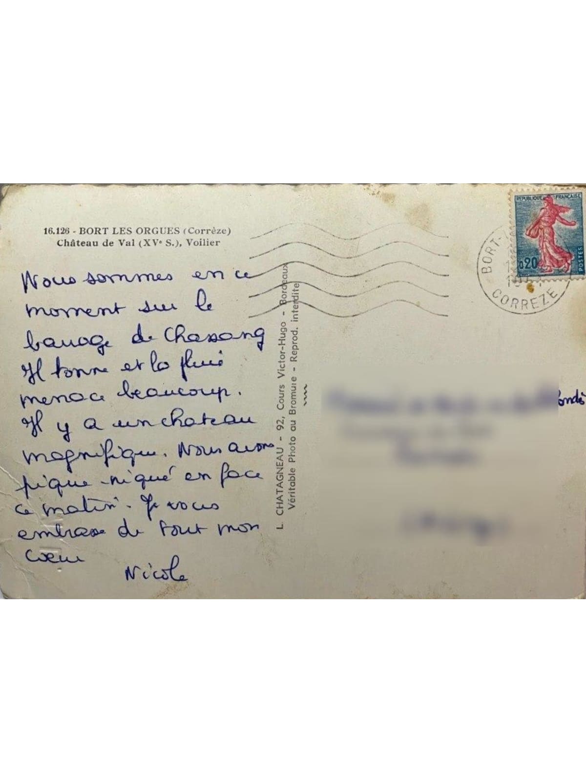 Verso de la carte postale