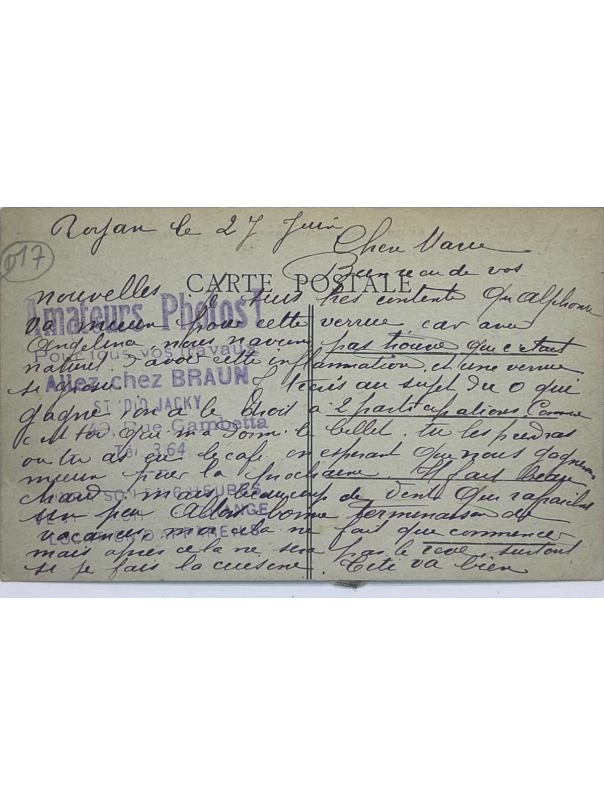 Verso de la carte postale
