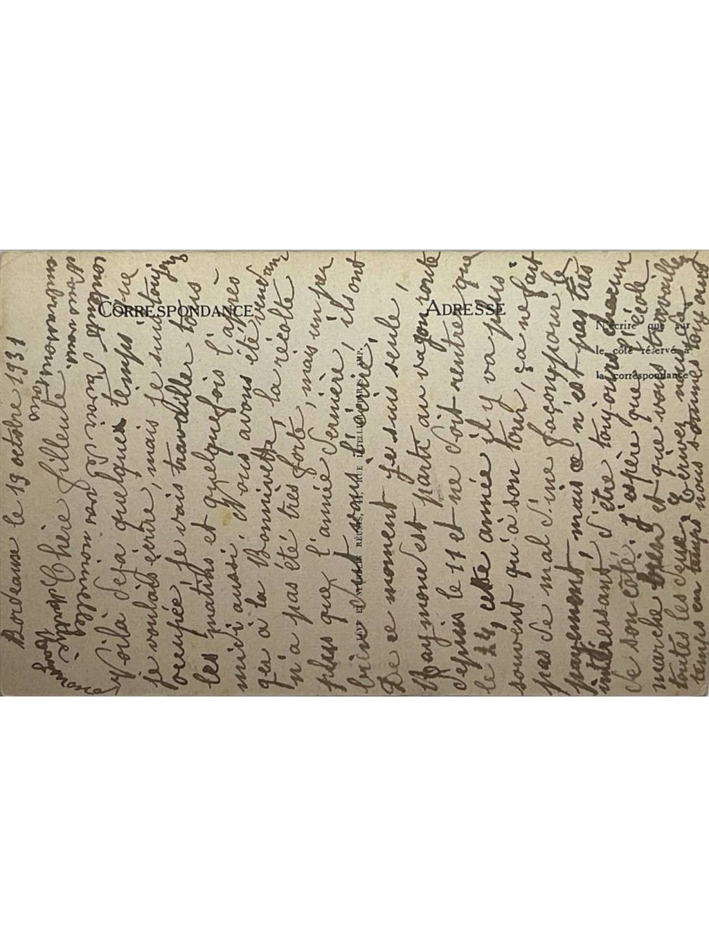 Verso de la carte postale