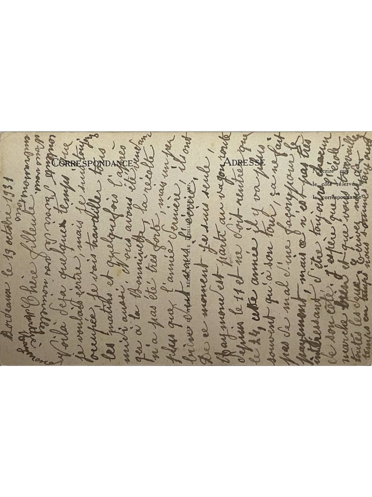 Verso de la carte postale
