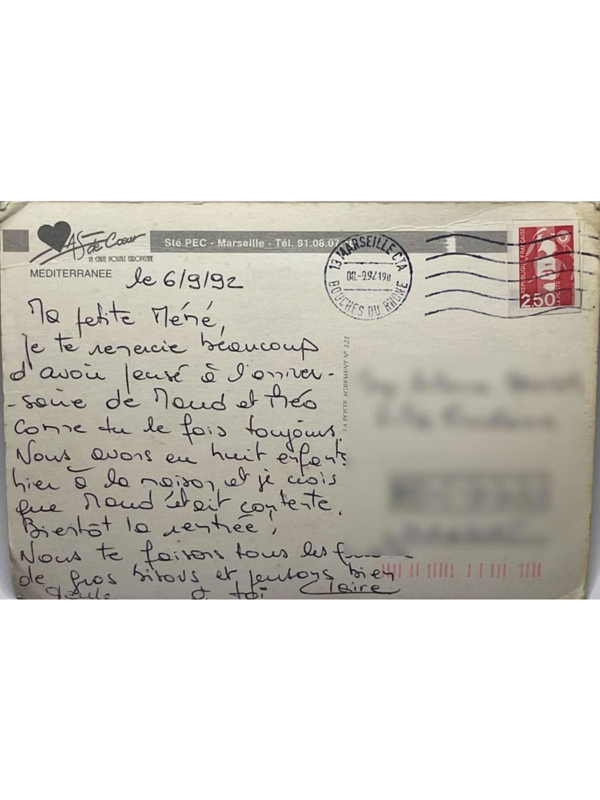 Verso de la carte postale