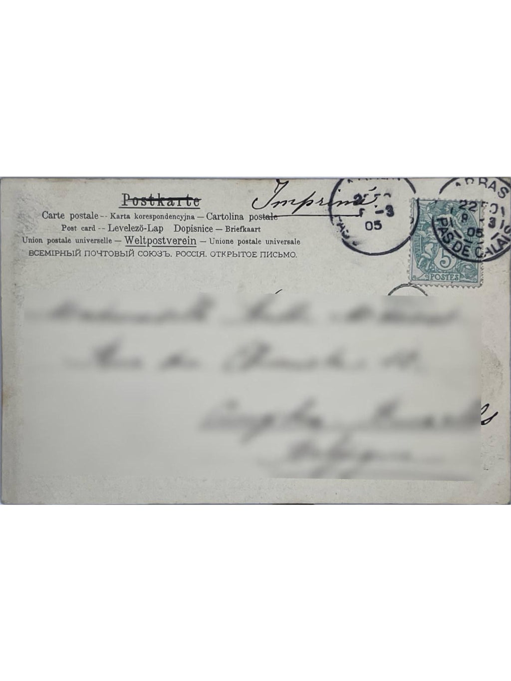 Verso de la carte postale