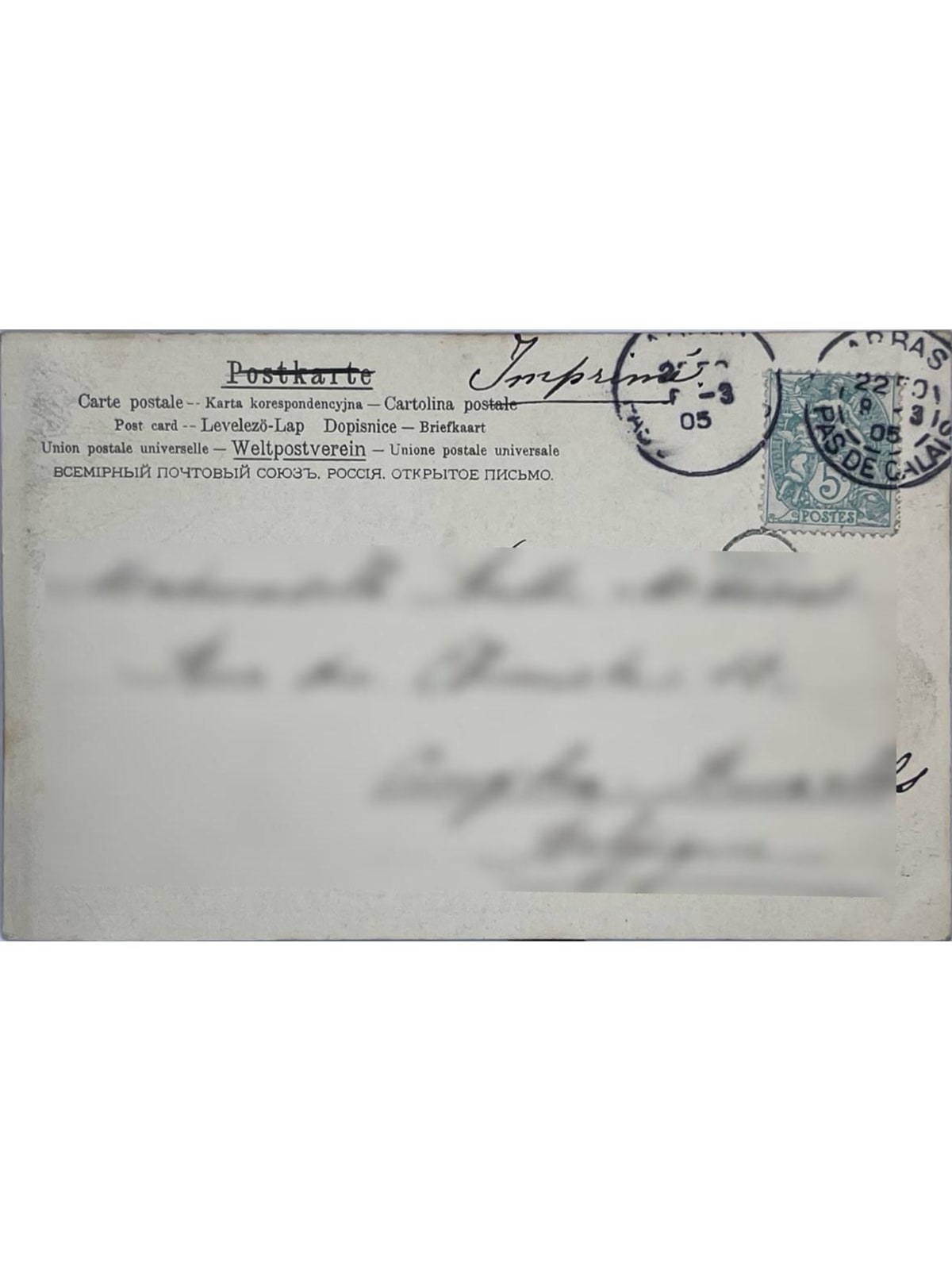 Verso de la carte postale