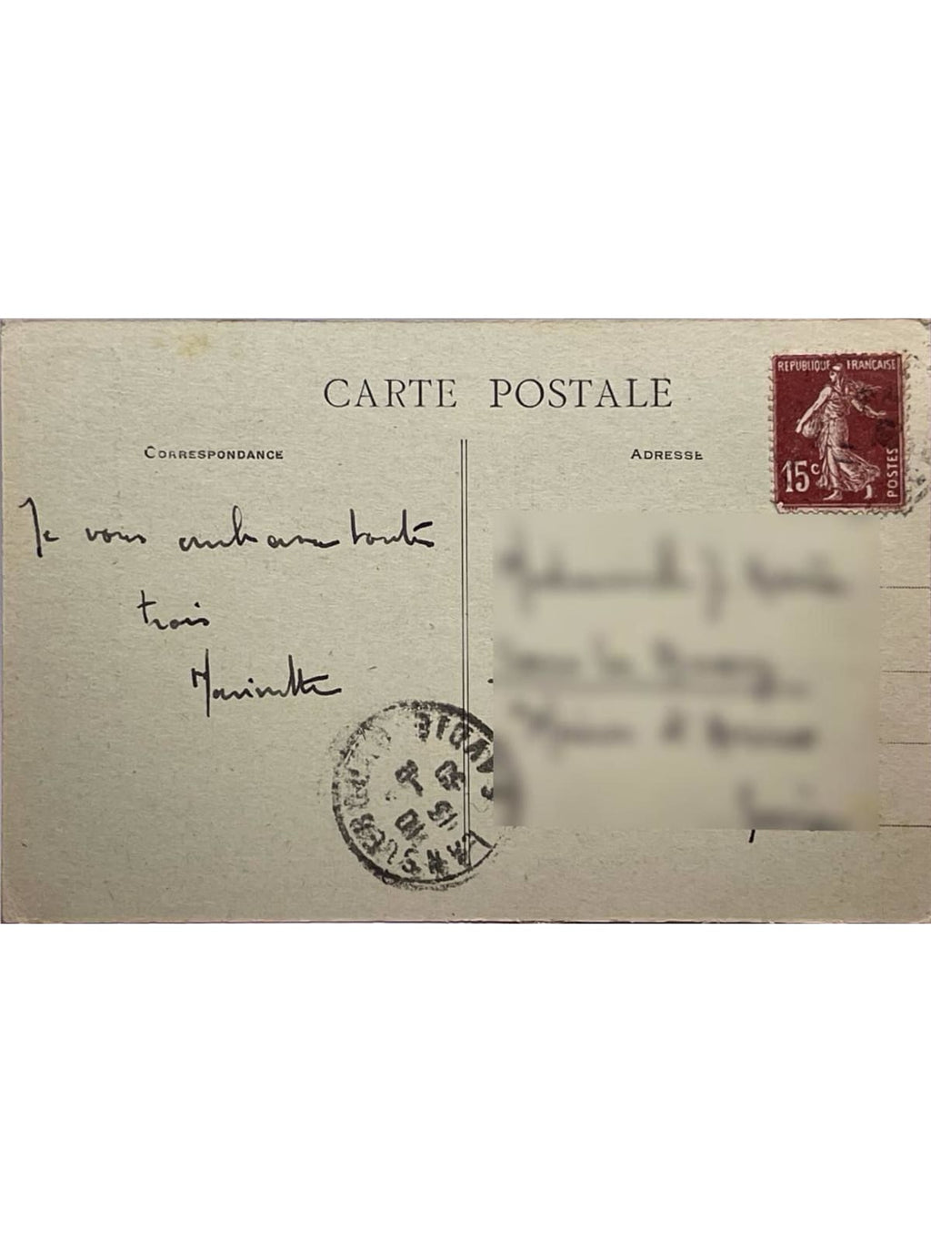 Verso de la carte postale