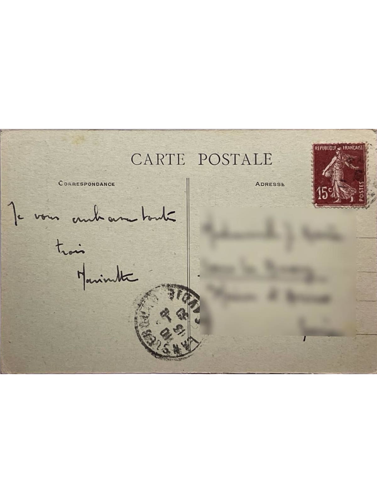 Verso de la carte postale