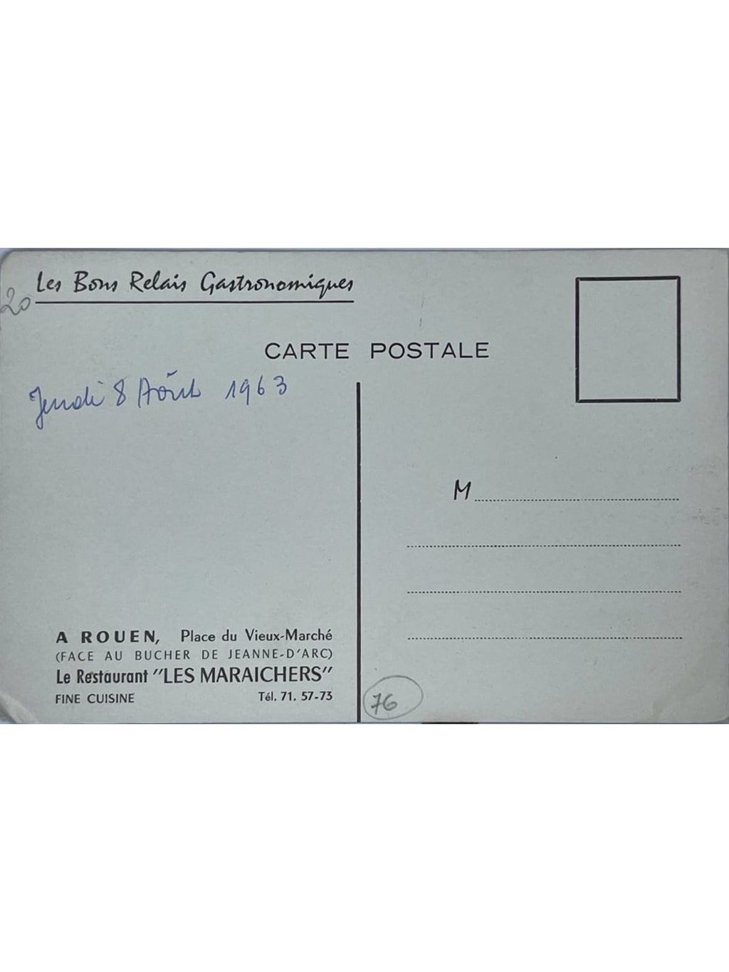 Verso de la carte postale