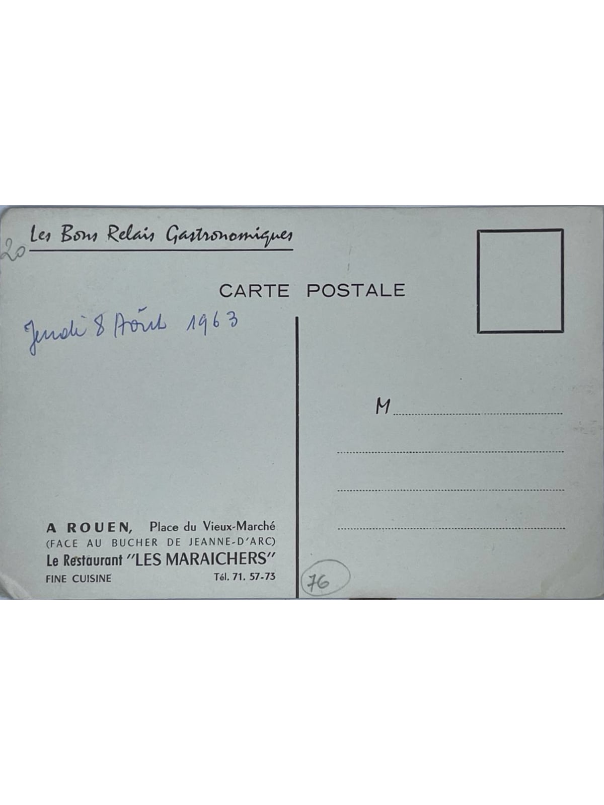 Verso de la carte postale