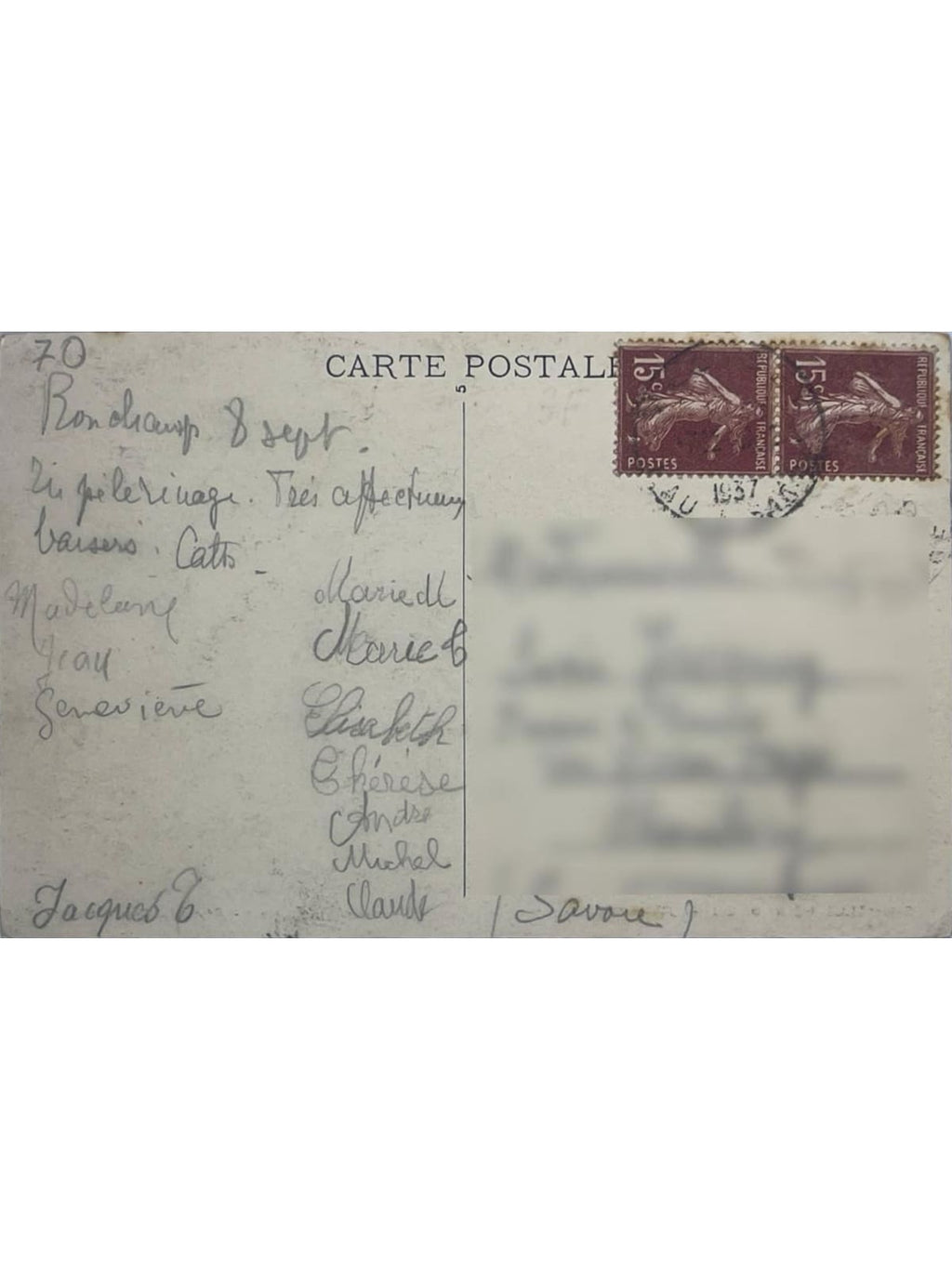 Verso de la carte postale