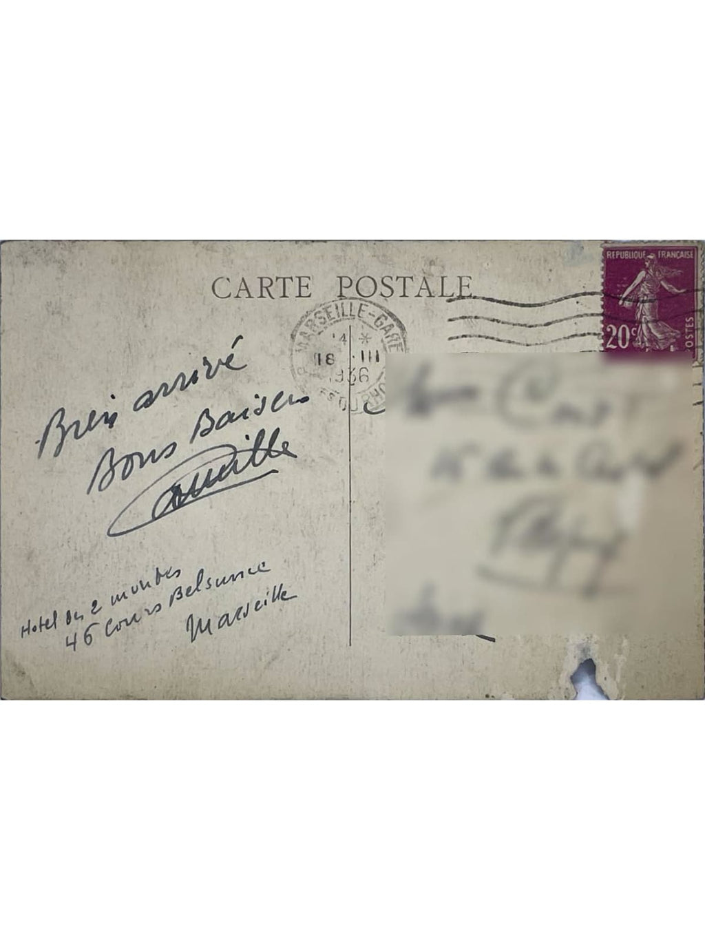 Verso de la carte postale