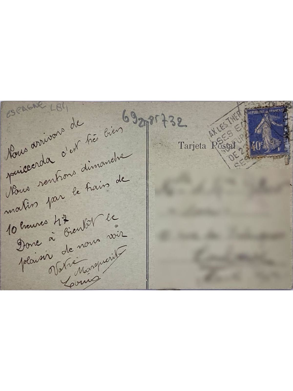 Verso de la carte postale