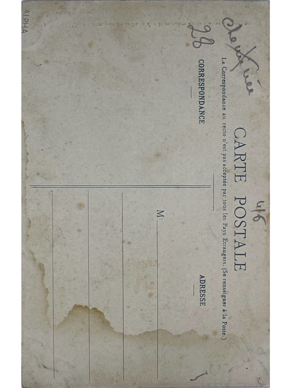 Verso de la carte postale