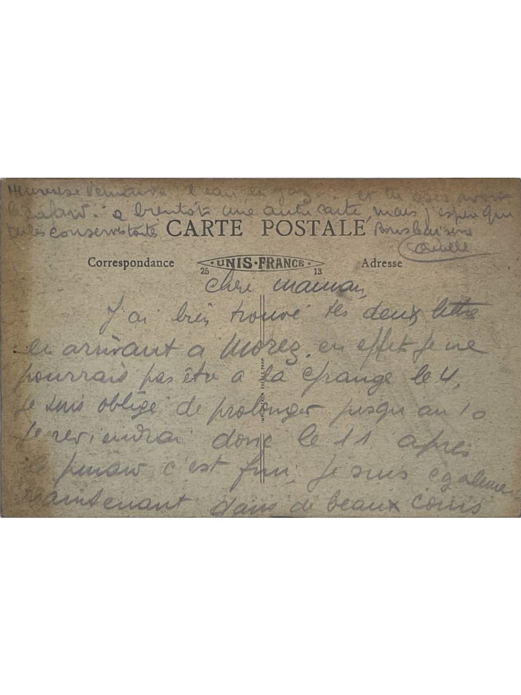 Verso de la carte postale