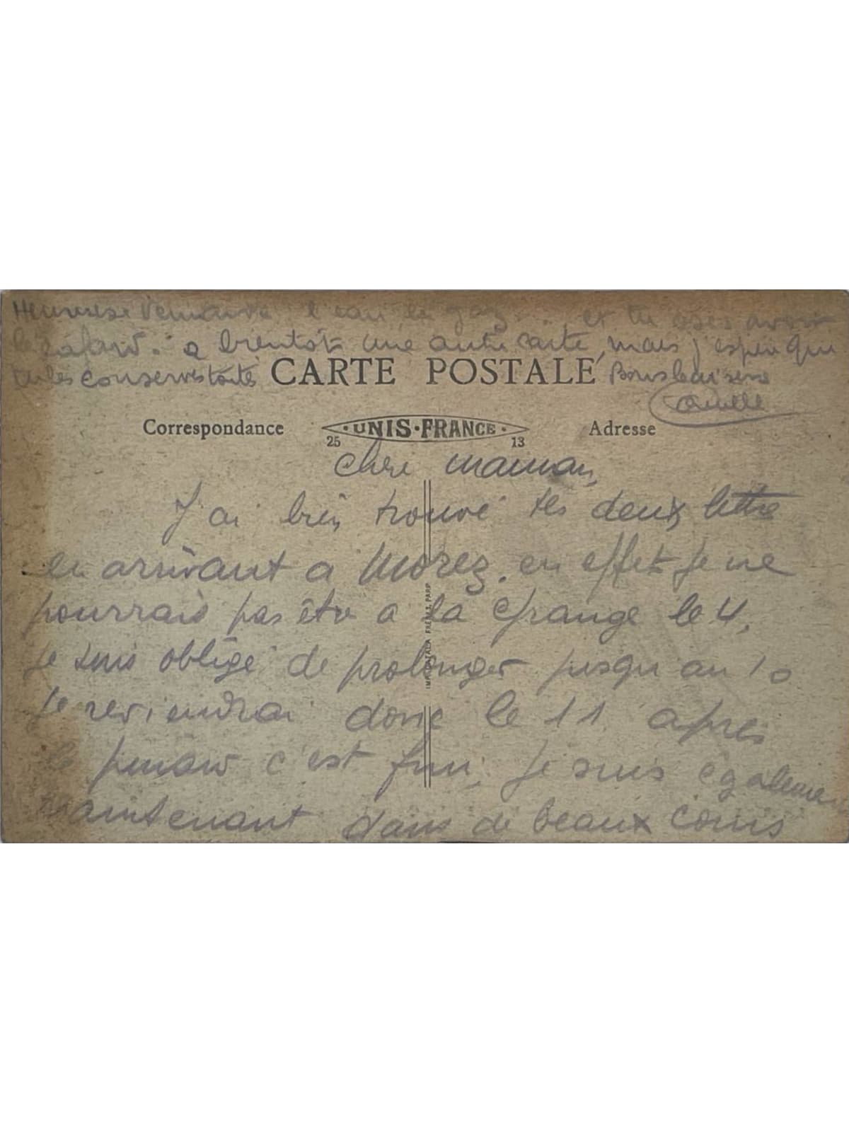 Verso de la carte postale
