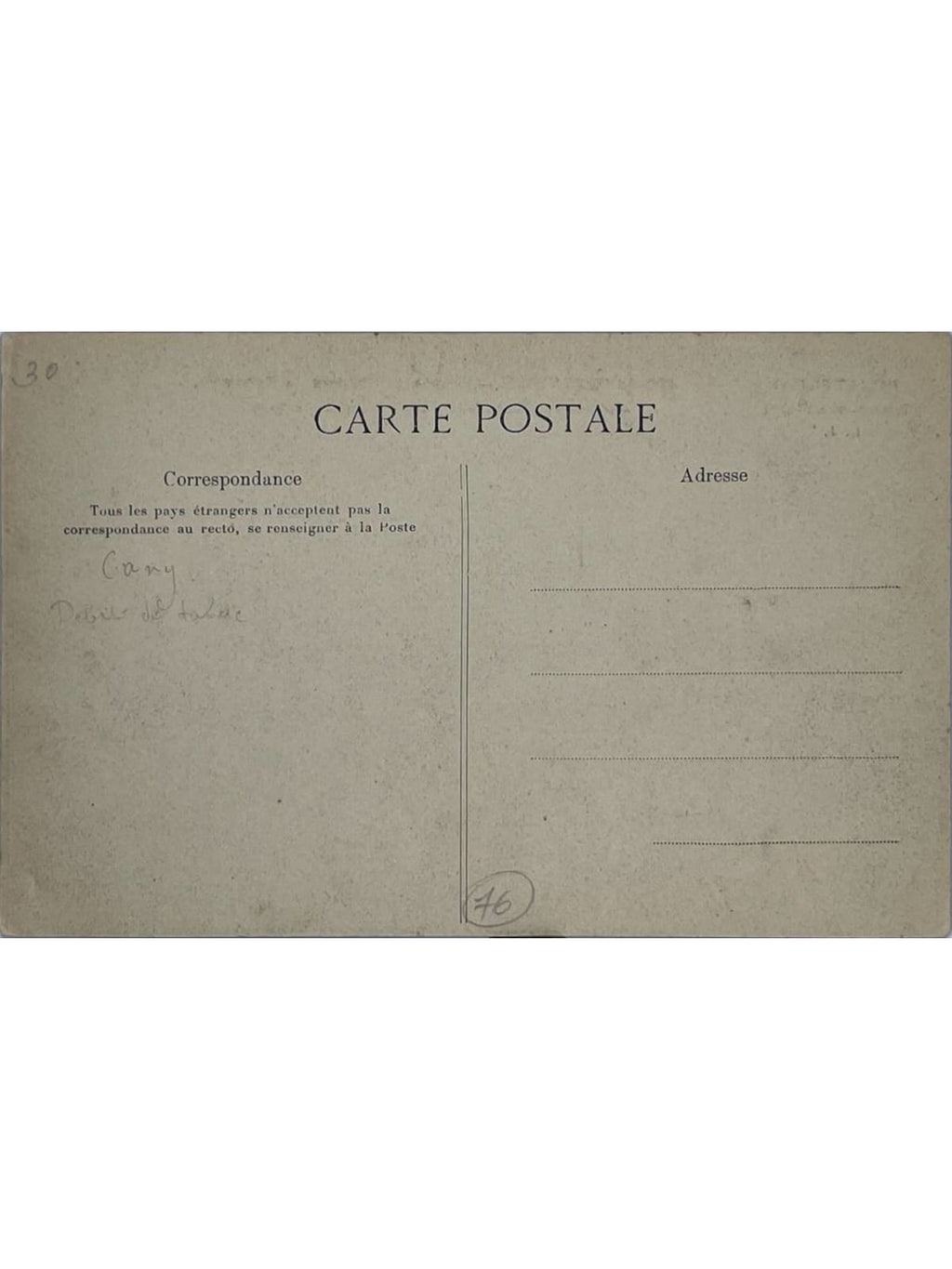 Verso de la carte postale