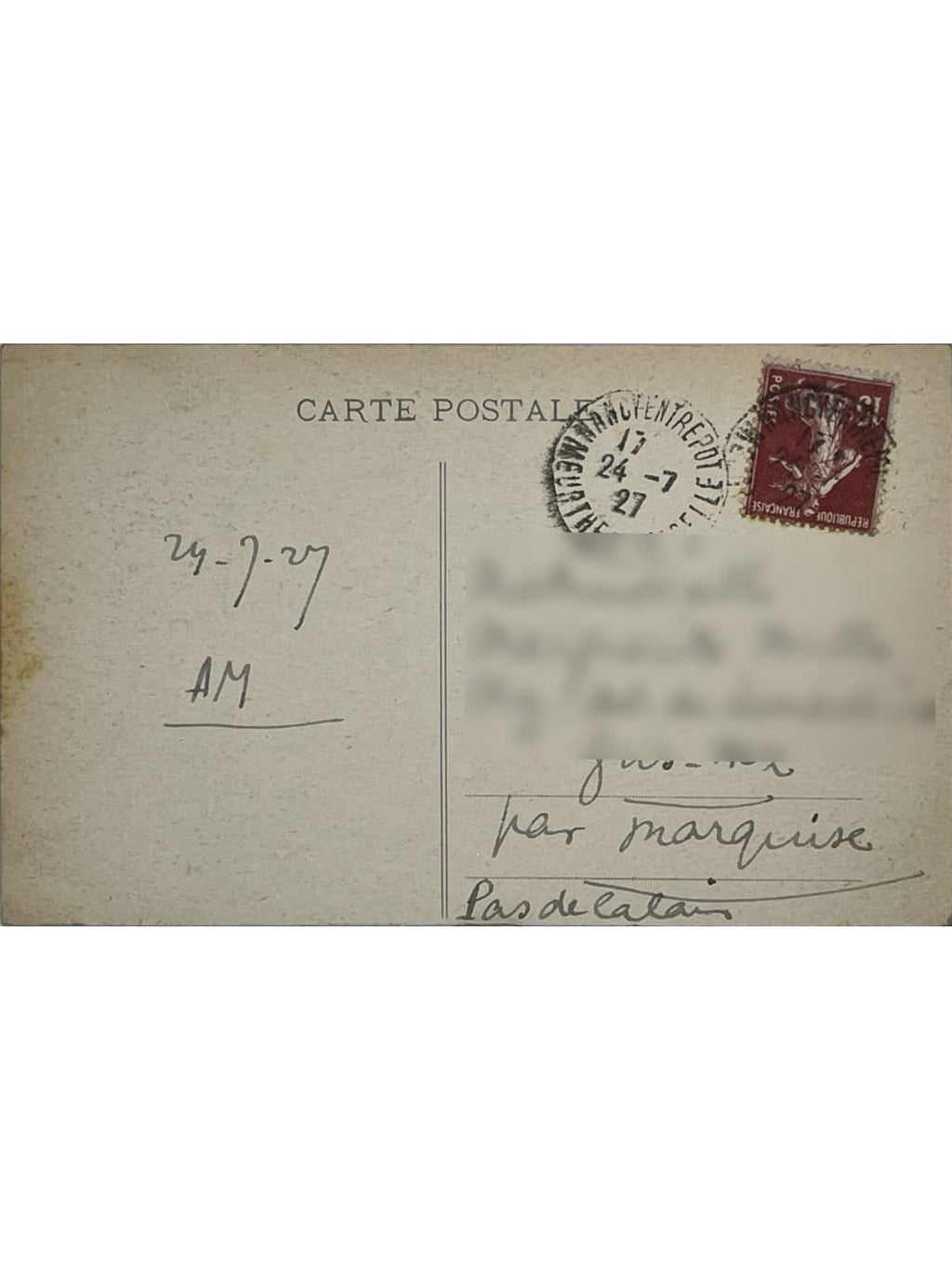 Verso de la carte postale