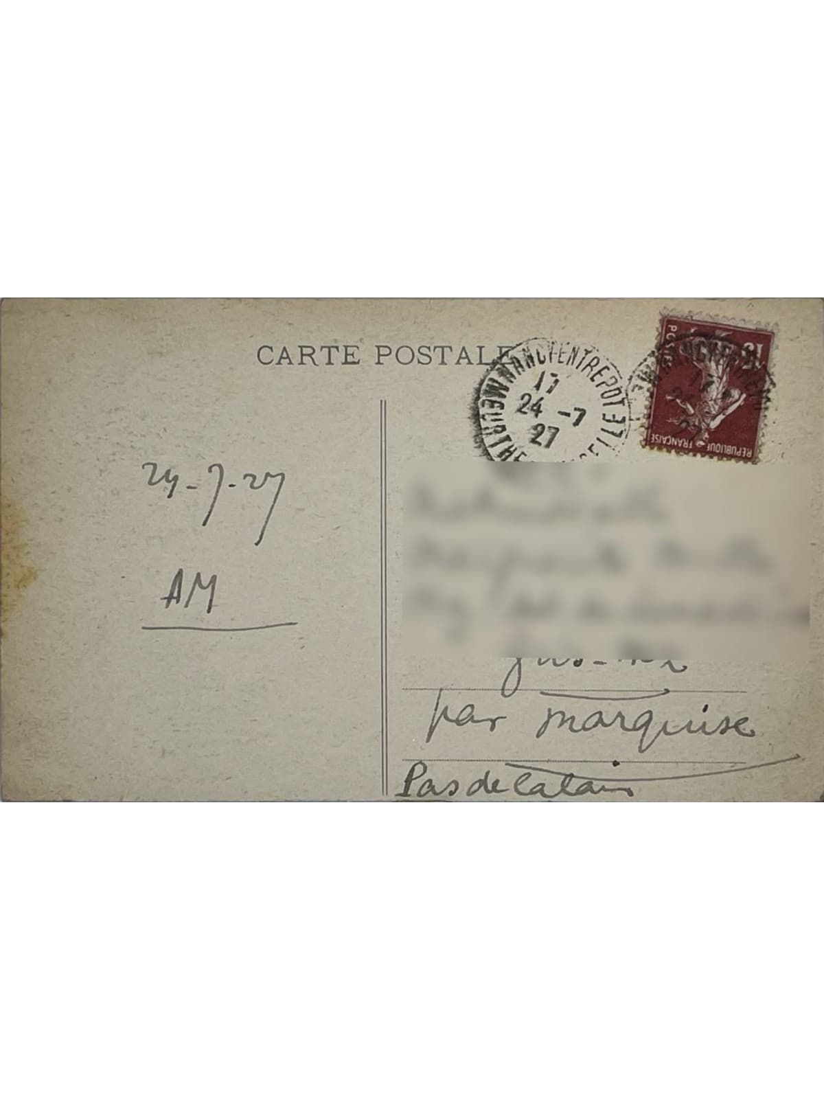 Verso de la carte postale