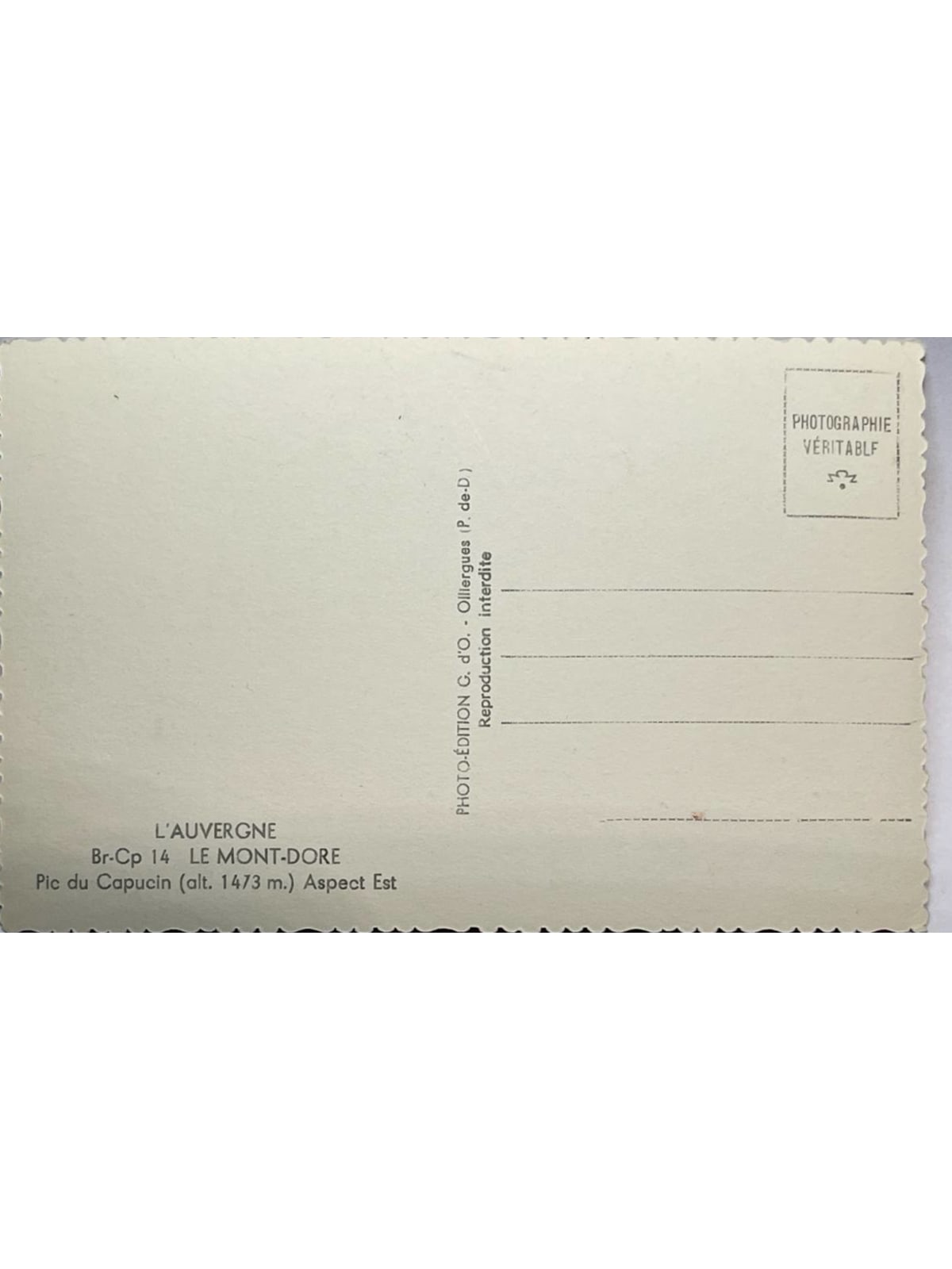 Verso de la carte postale