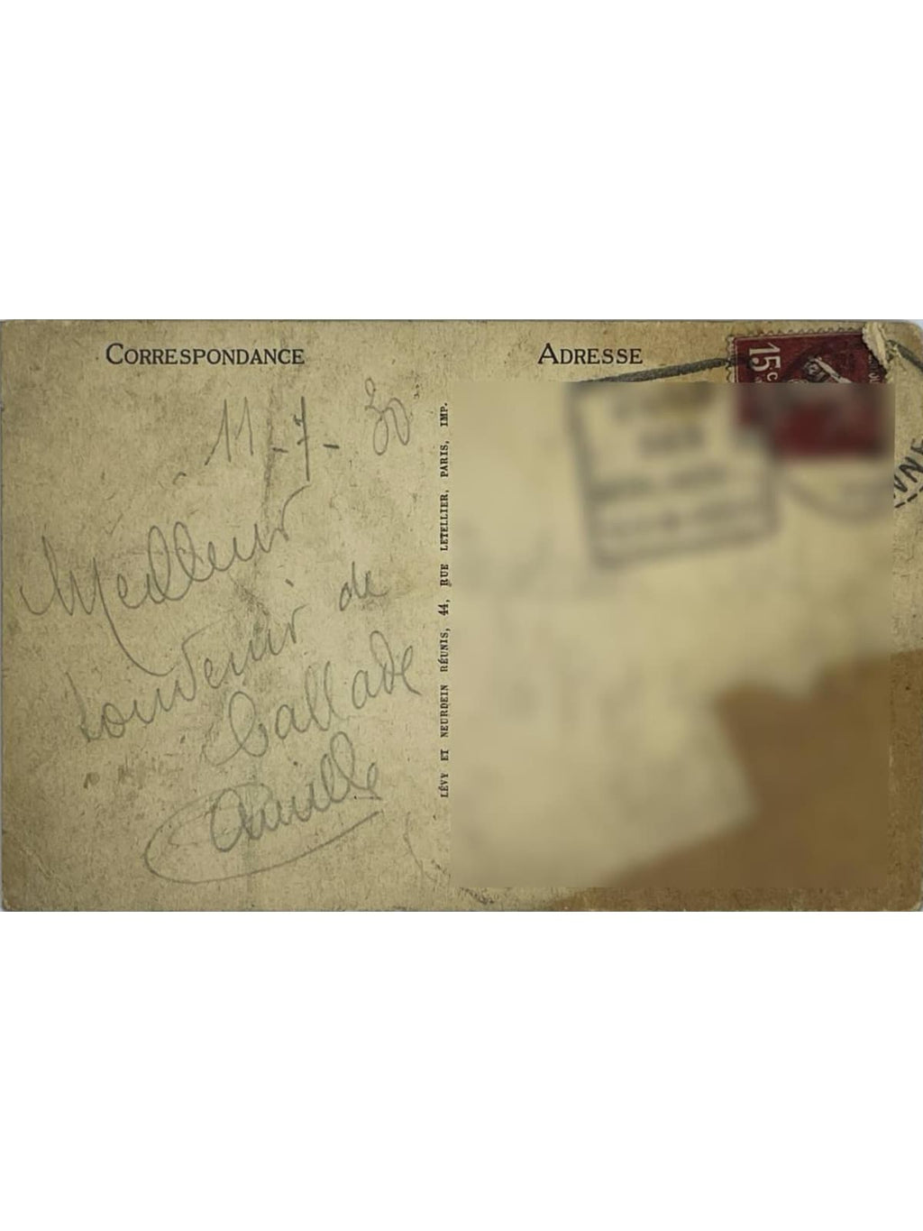Verso de la carte postale