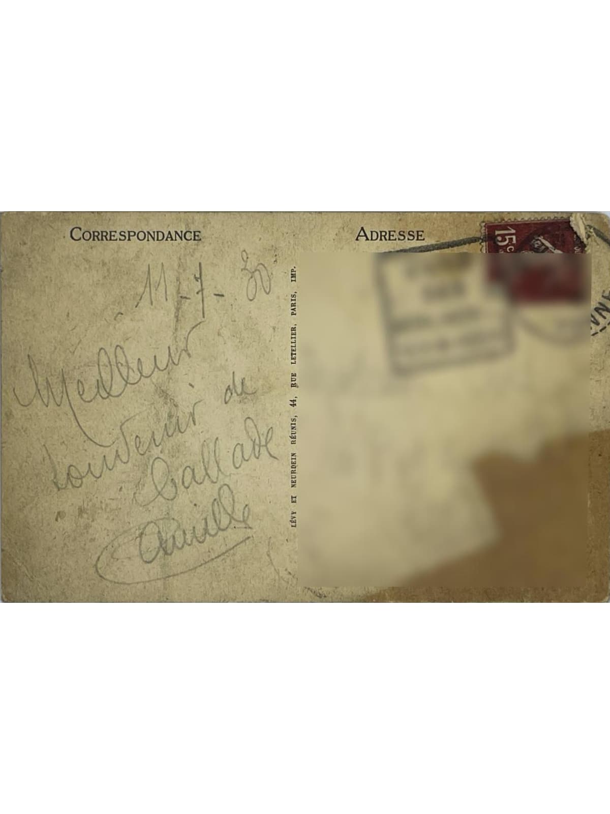 Verso de la carte postale