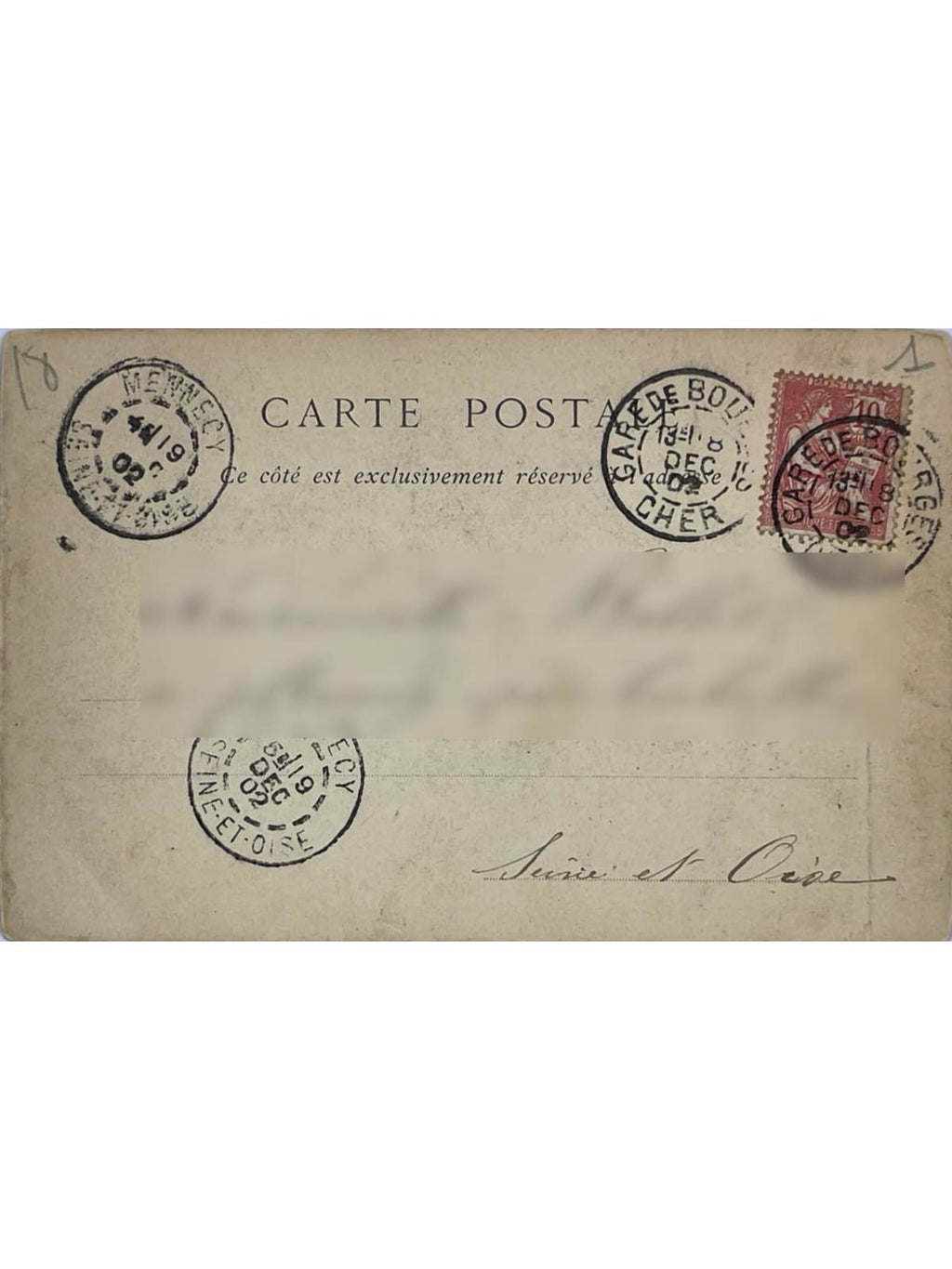 Verso de la carte postale