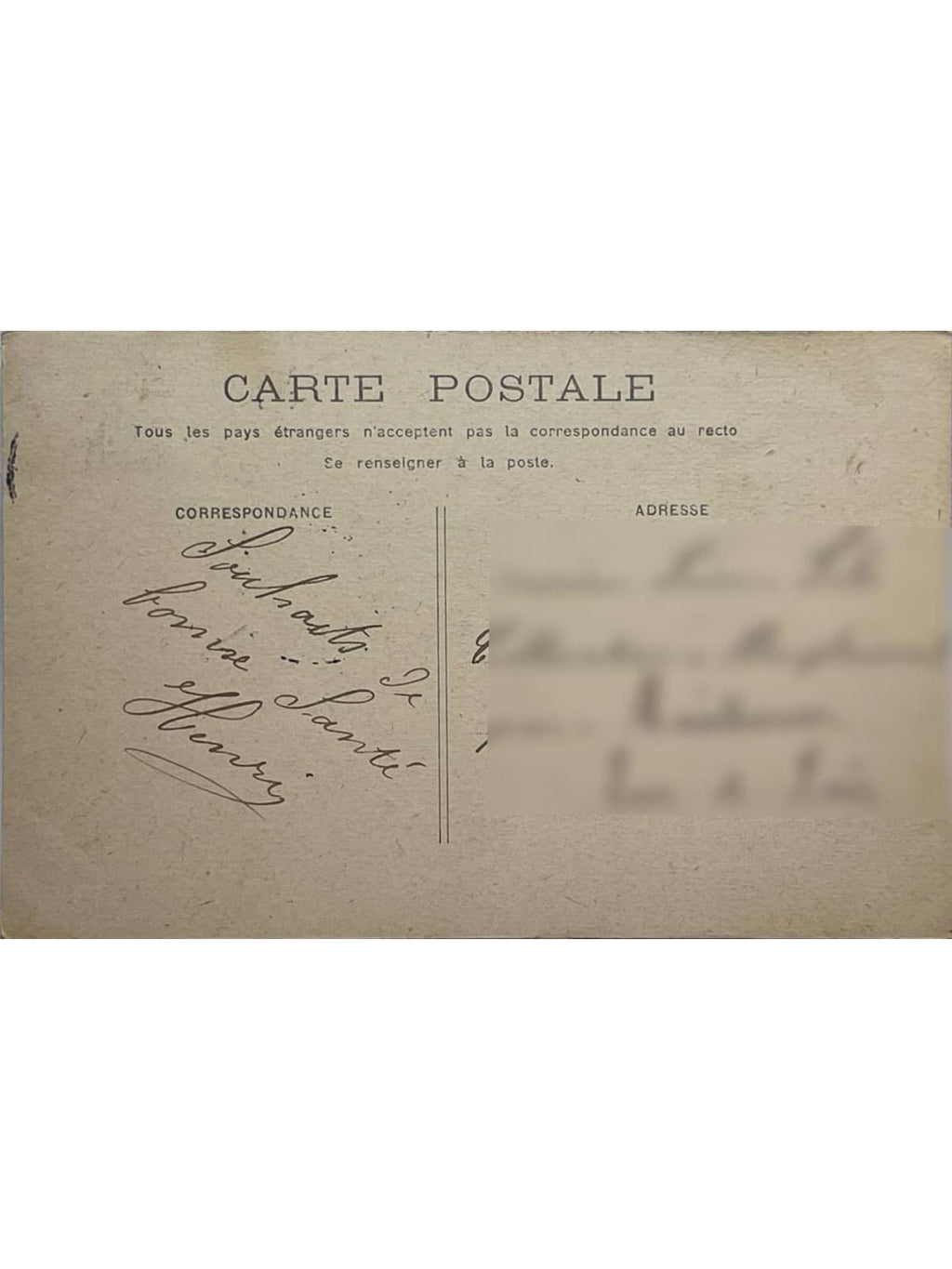 Verso de la carte postale