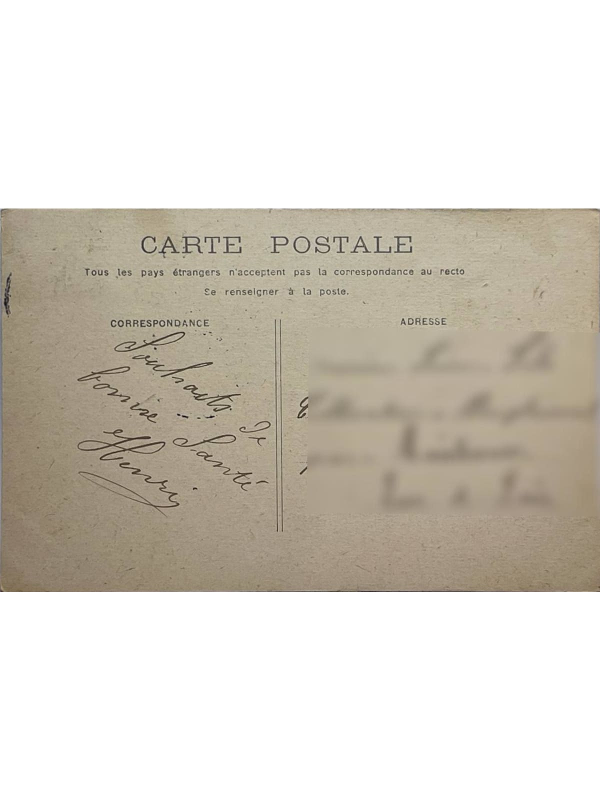 Verso de la carte postale