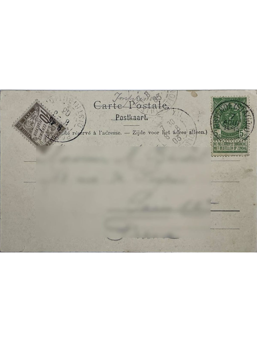 Verso de la carte postale