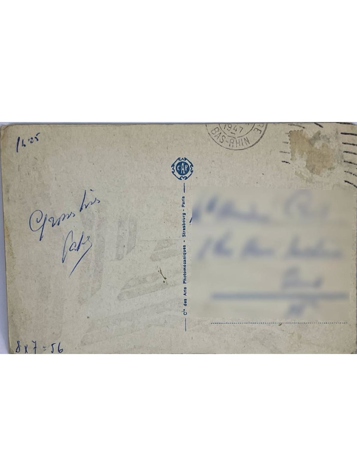 Verso de la carte postale