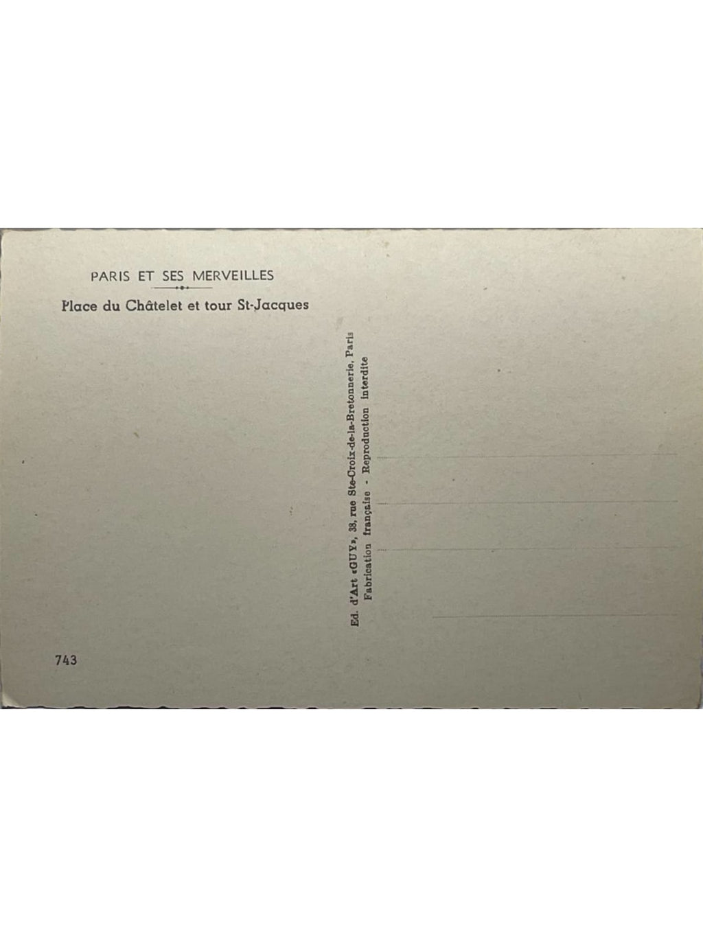 Verso de la carte postale