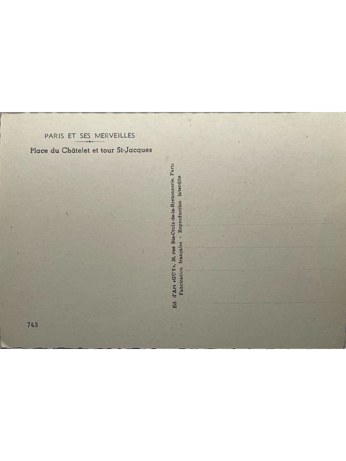 Verso de la carte postale