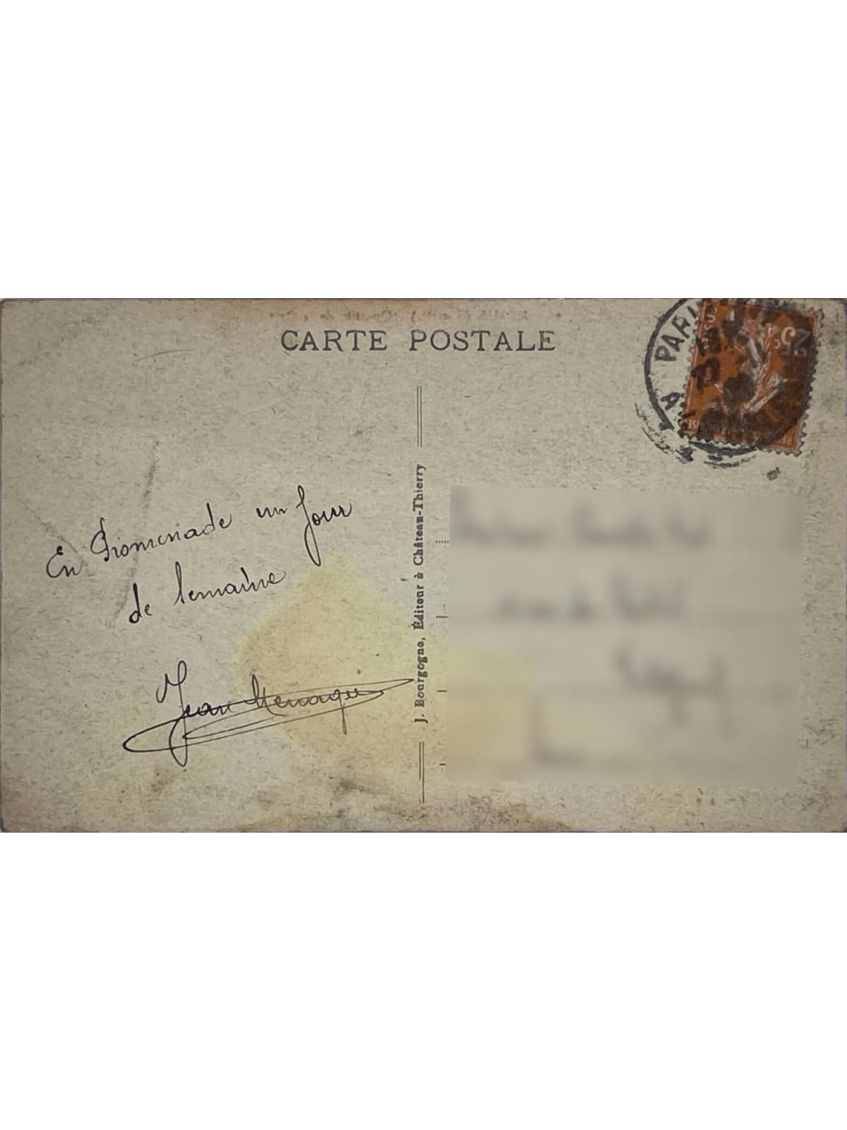 Verso de la carte postale