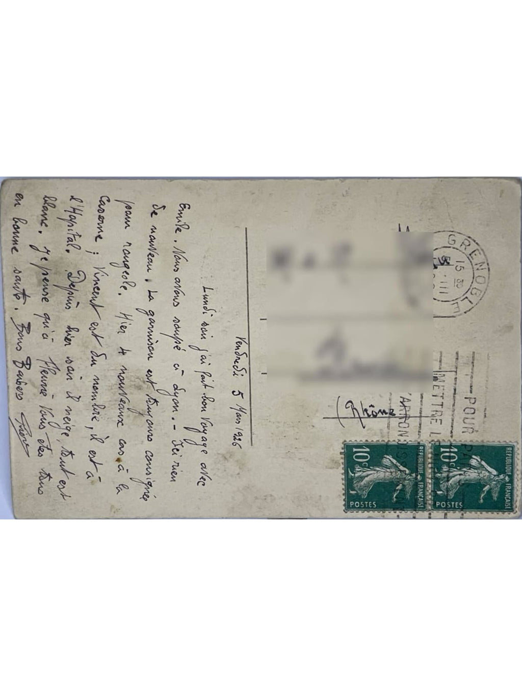 Verso de la carte postale