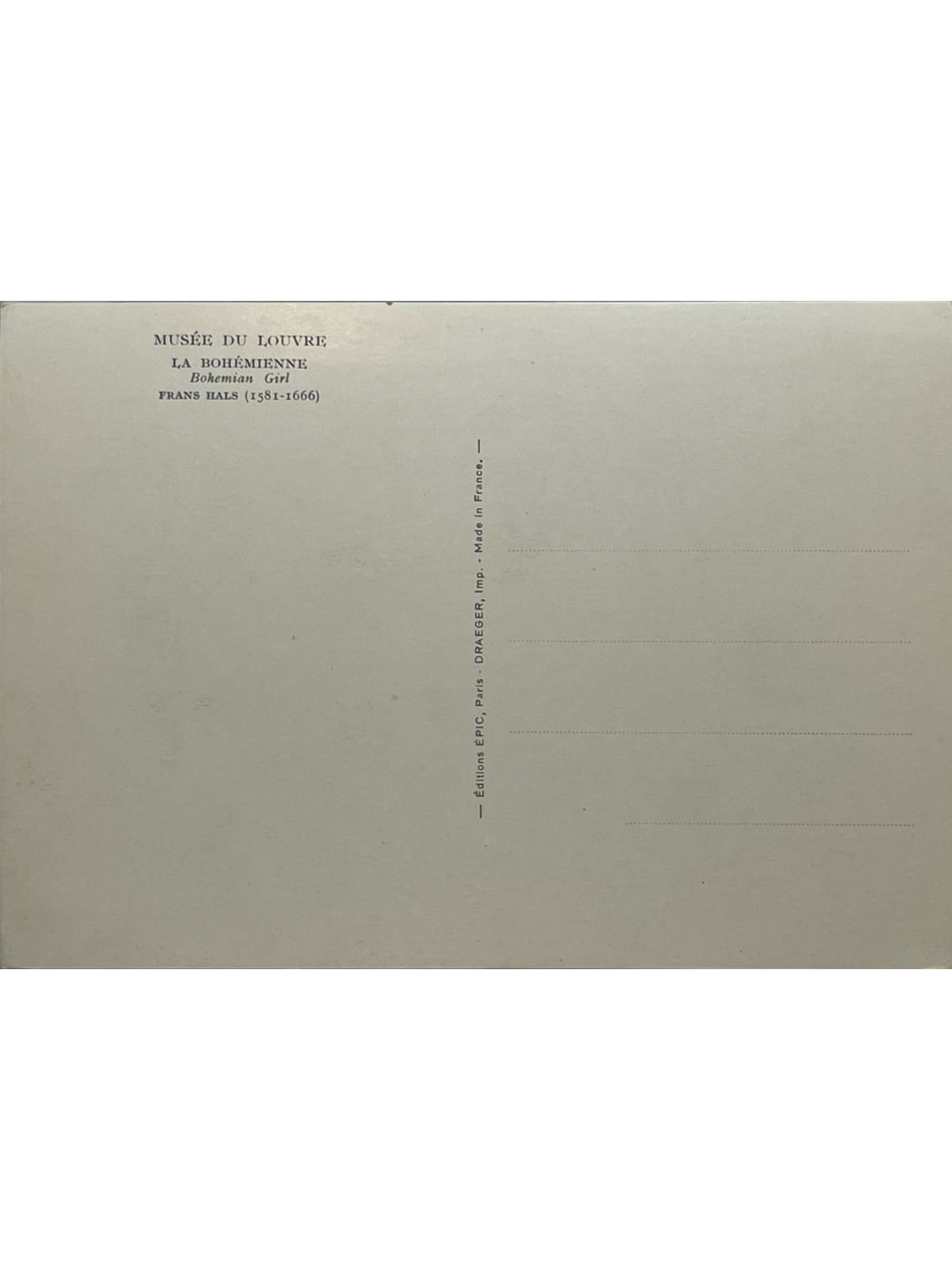 Verso de la carte postale