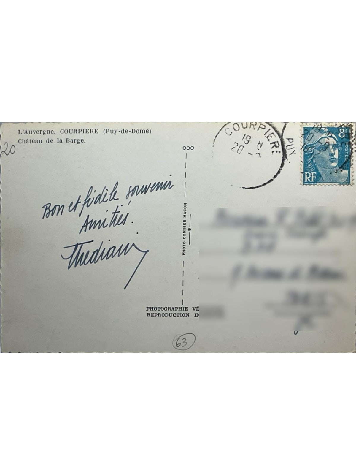 Verso de la carte postale