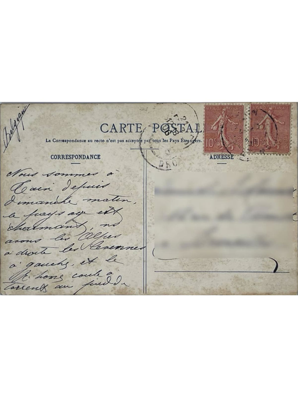 Verso de la carte postale