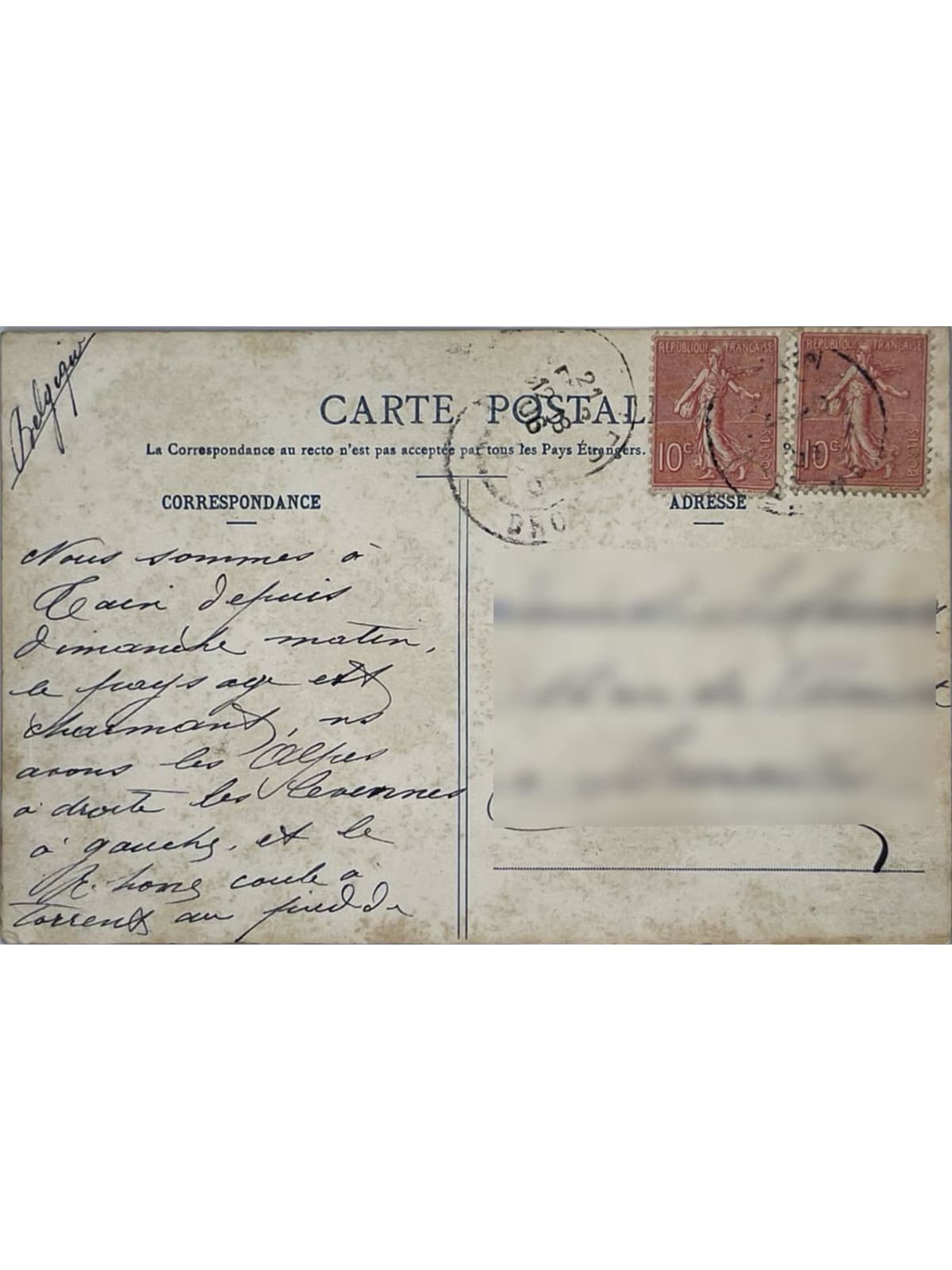 Verso de la carte postale
