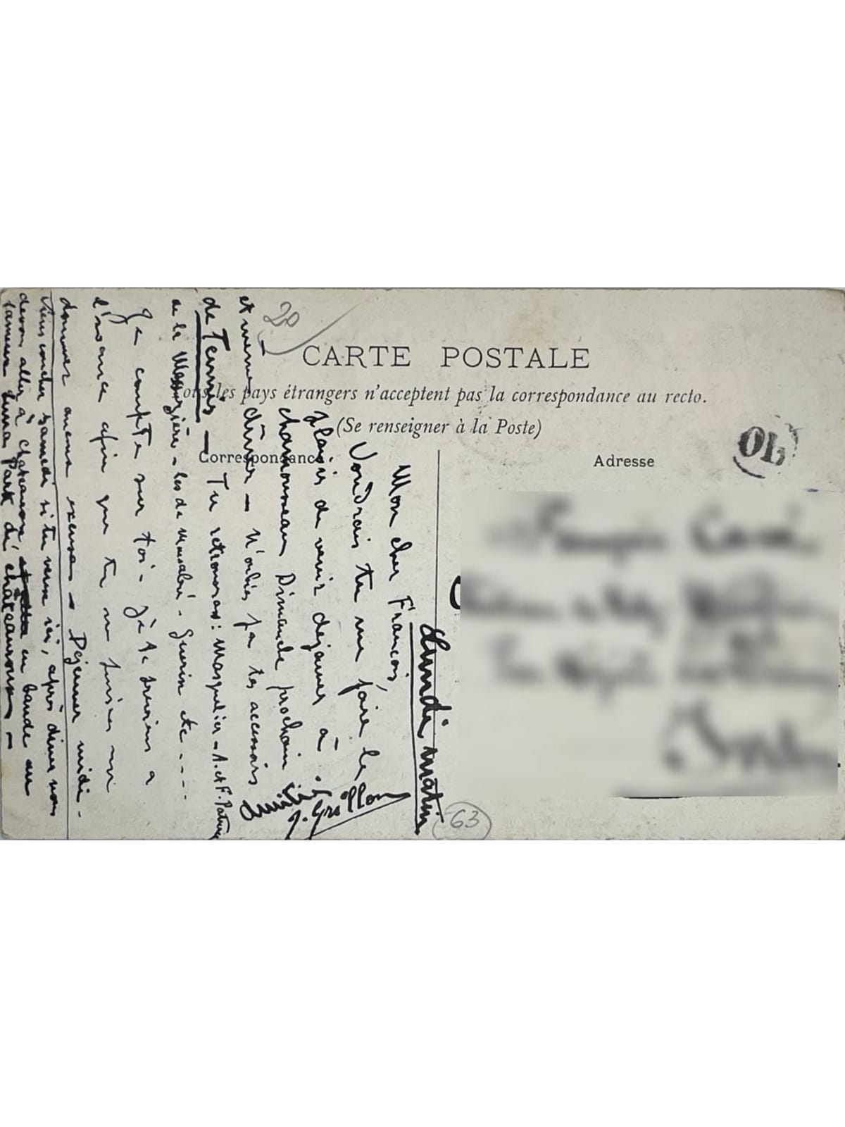 Verso de la carte postale