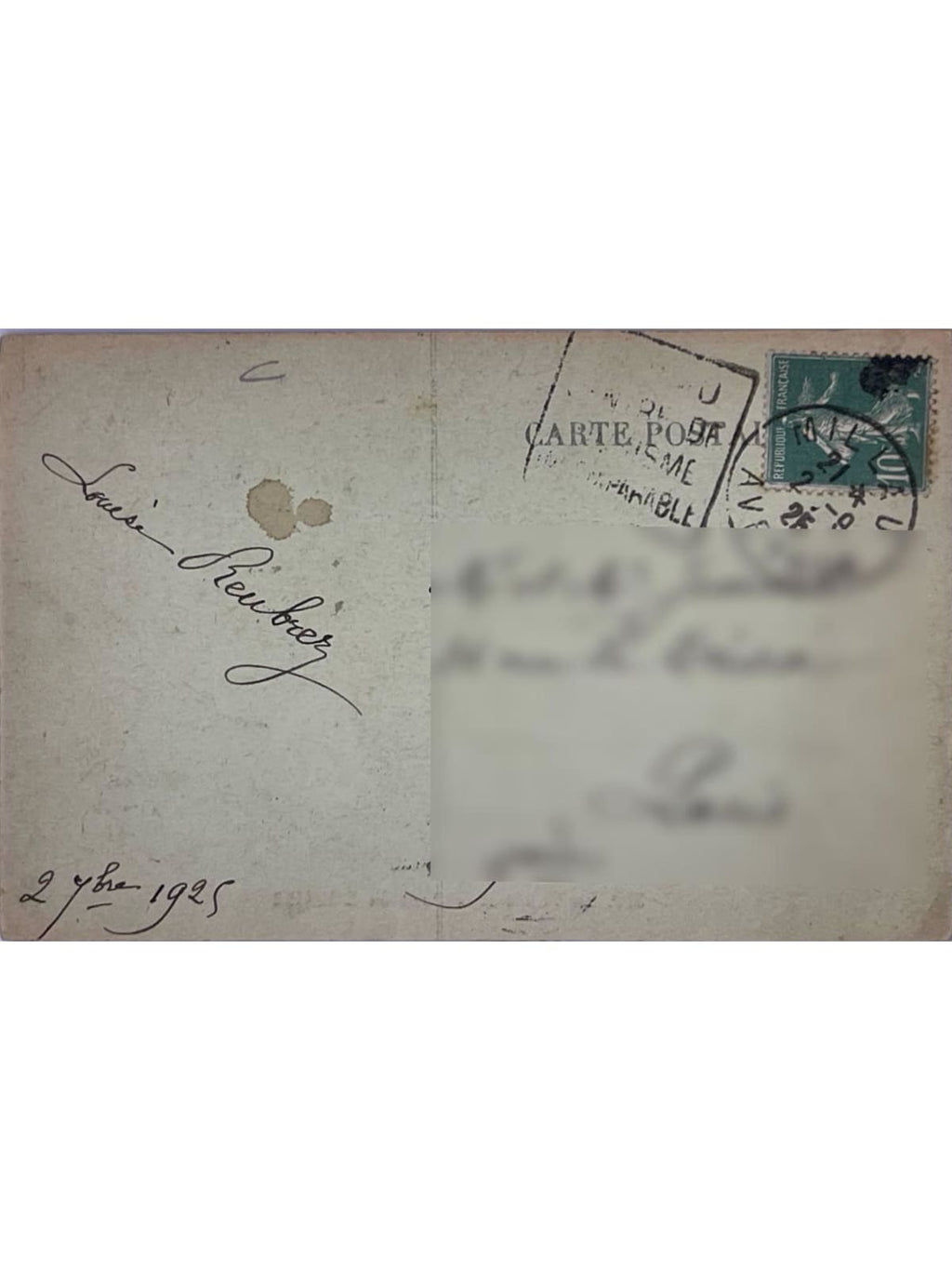 Verso de la carte postale