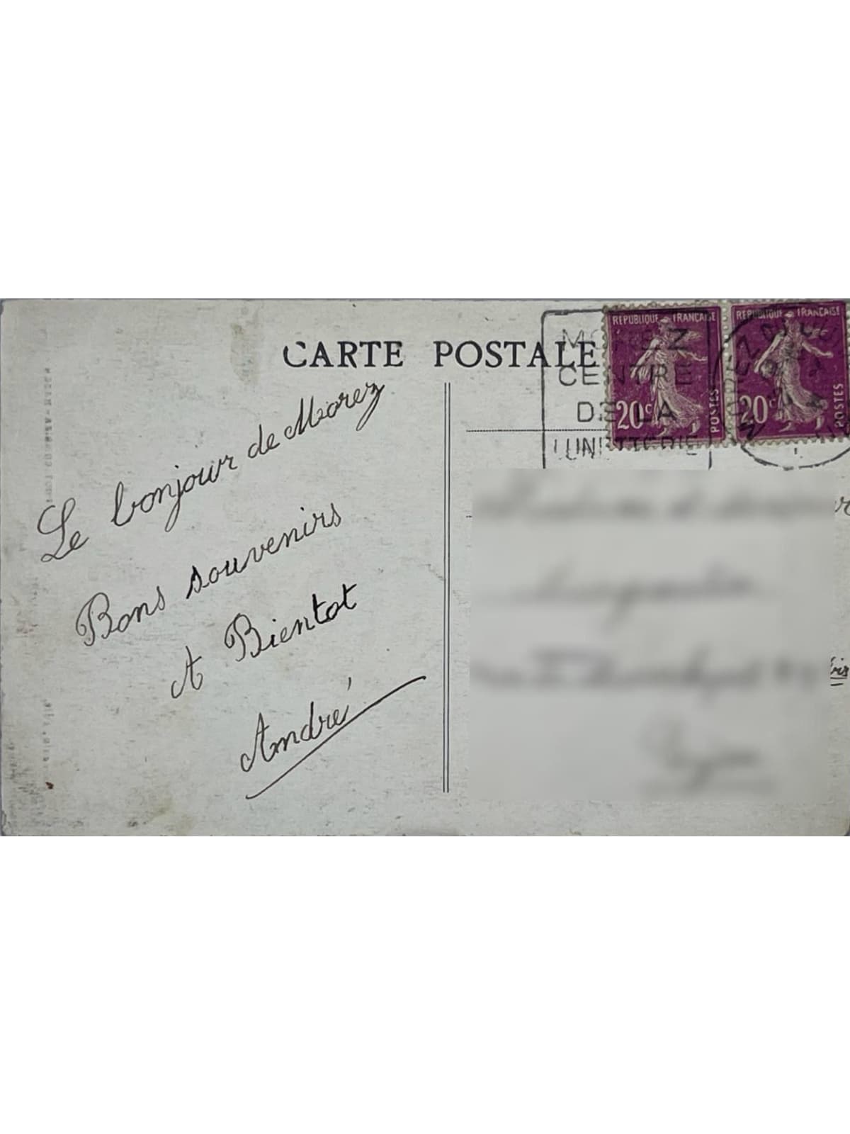 Verso de la carte postale