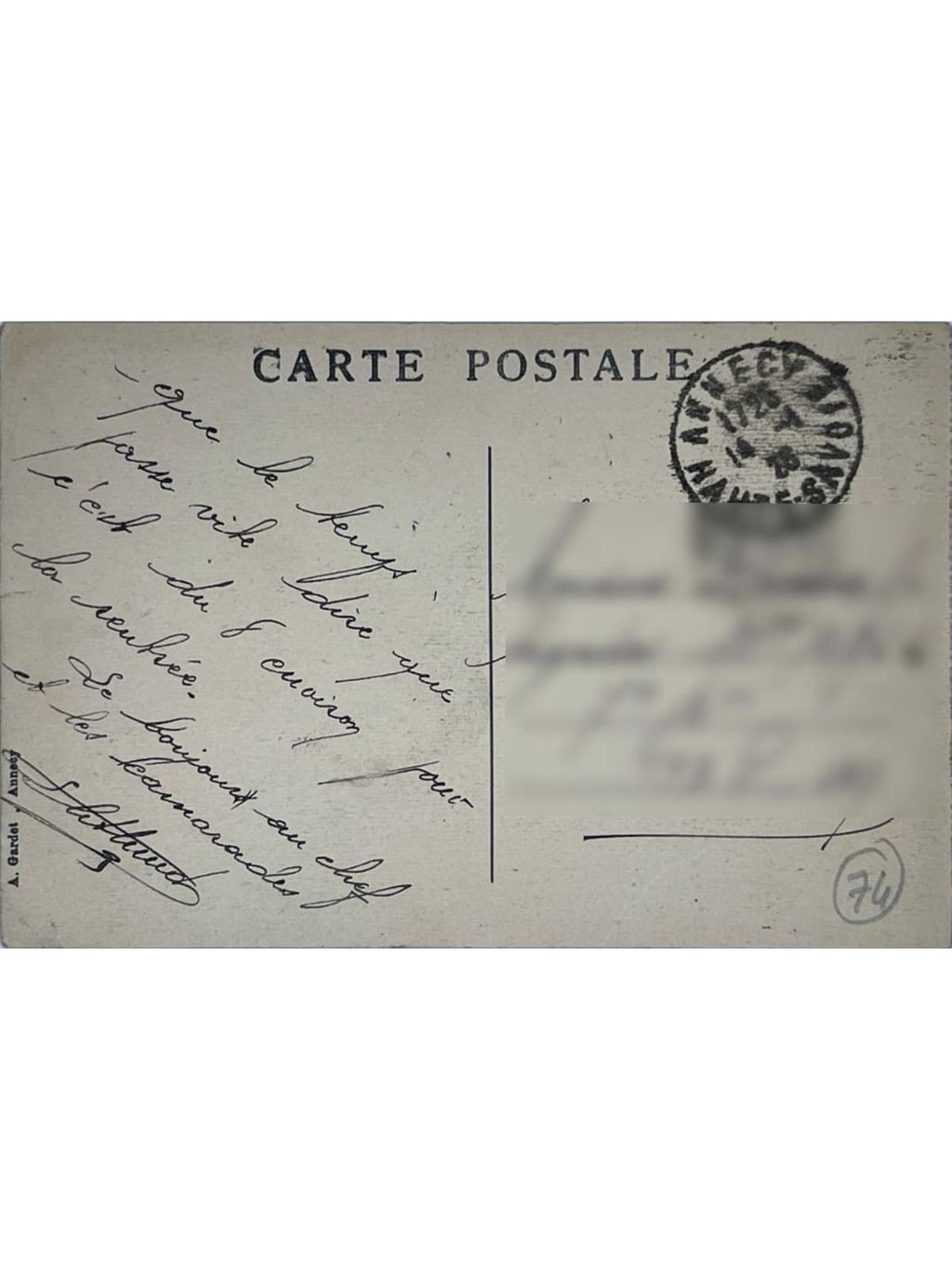 Verso de la carte postale