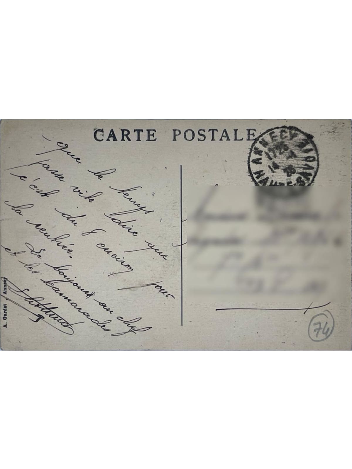 Verso de la carte postale