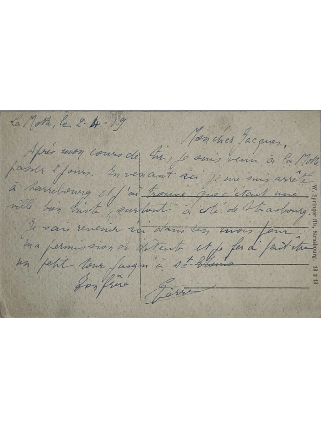 Verso de la carte postale