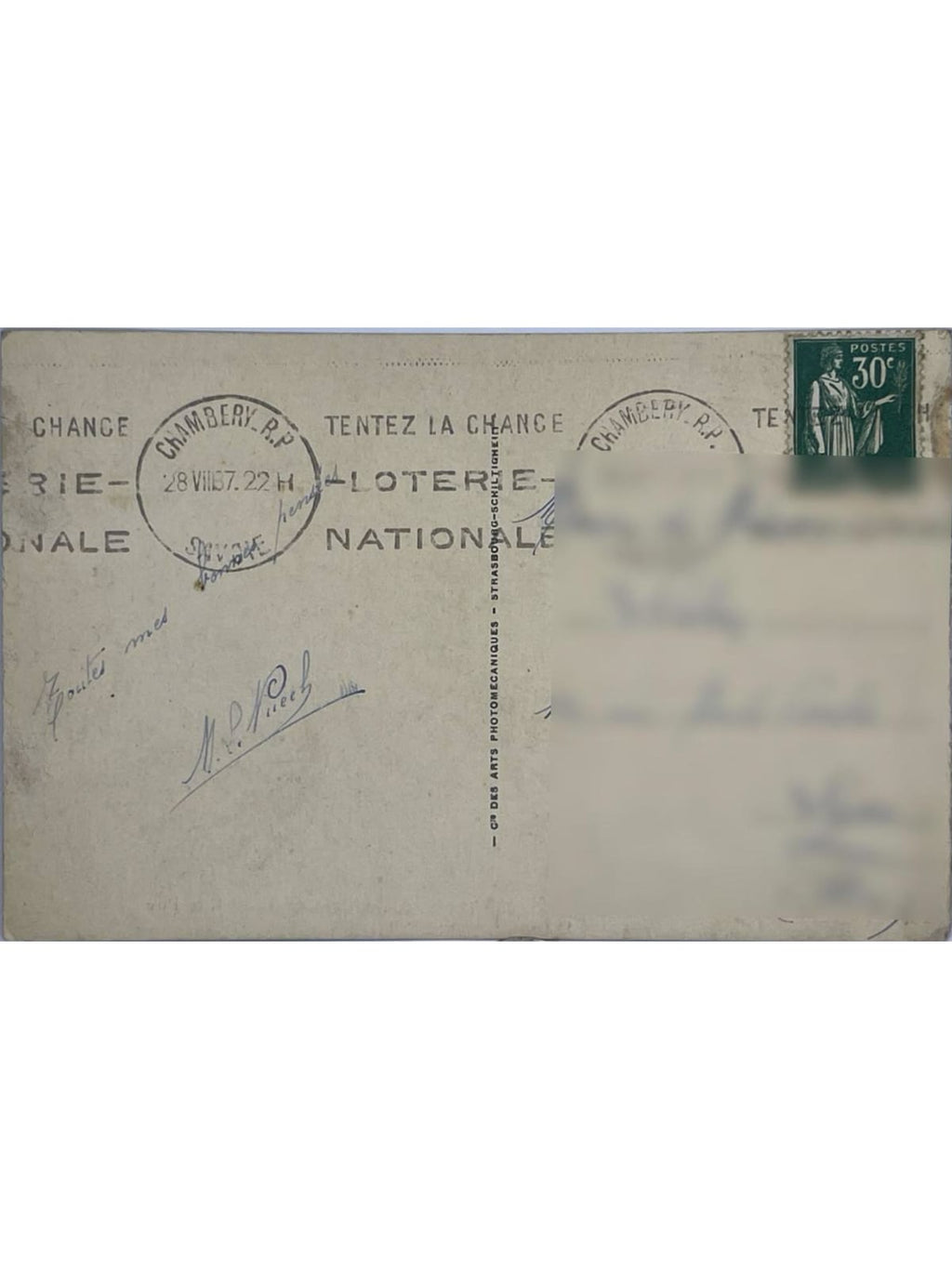 Verso de la carte postale