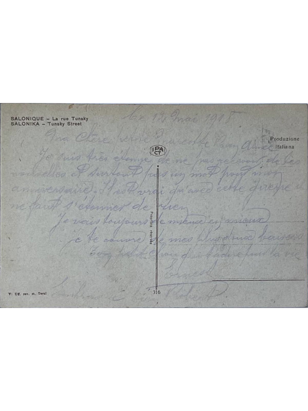 Verso de la carte postale