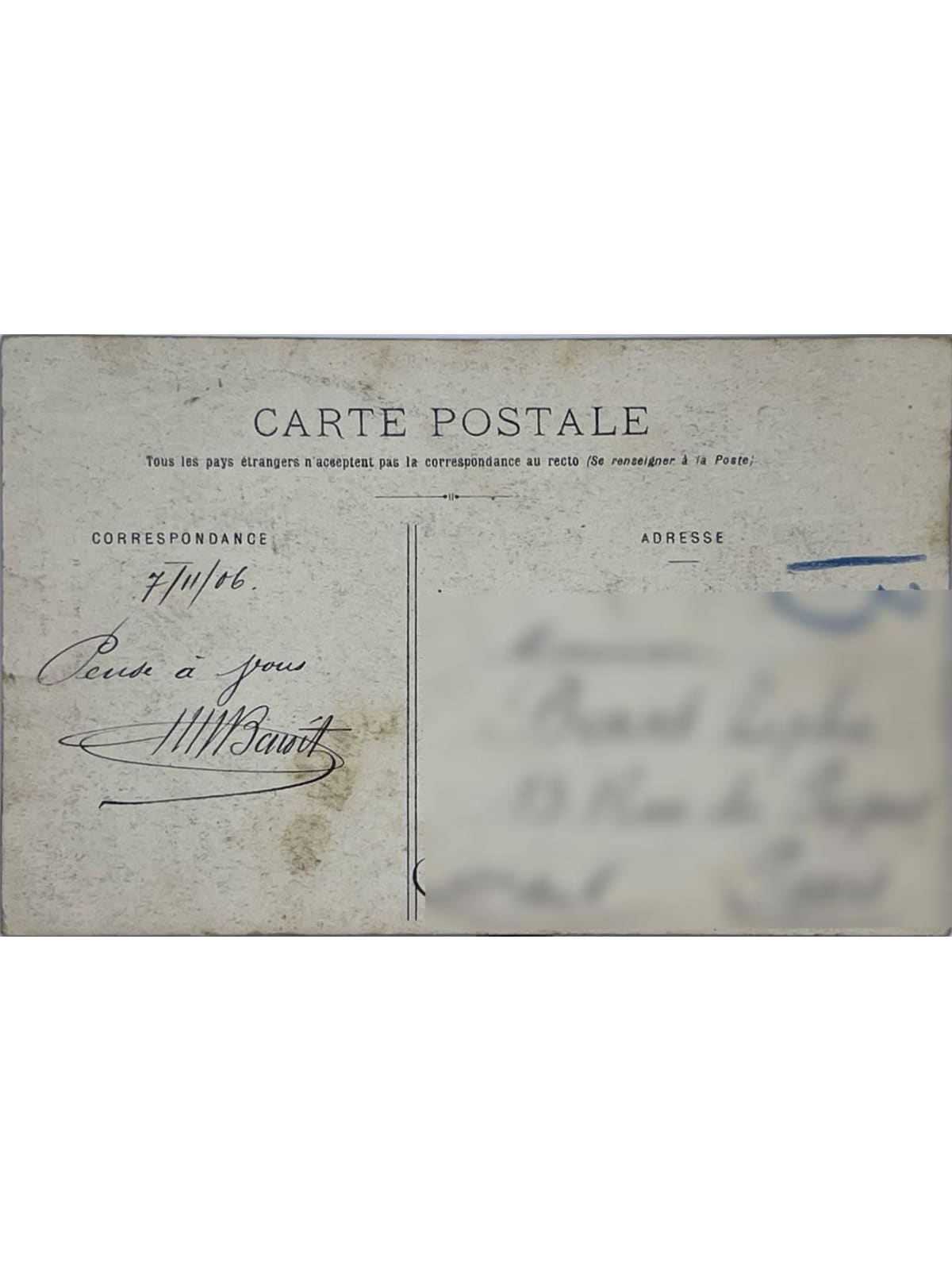 Verso de la carte postale
