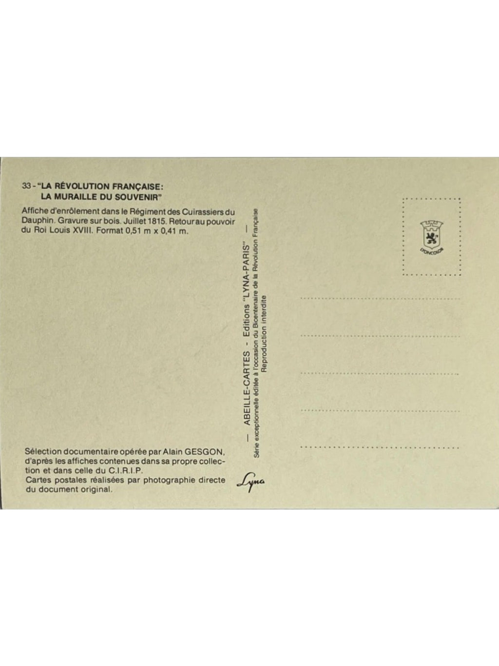 Verso de la carte postale
