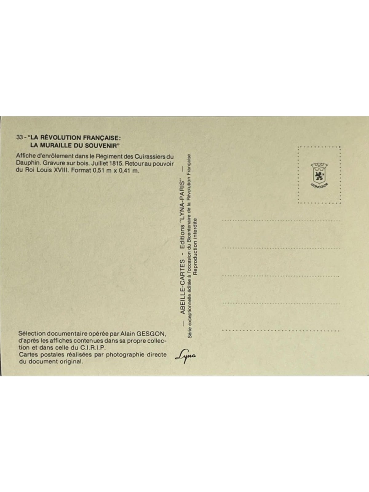 Verso de la carte postale