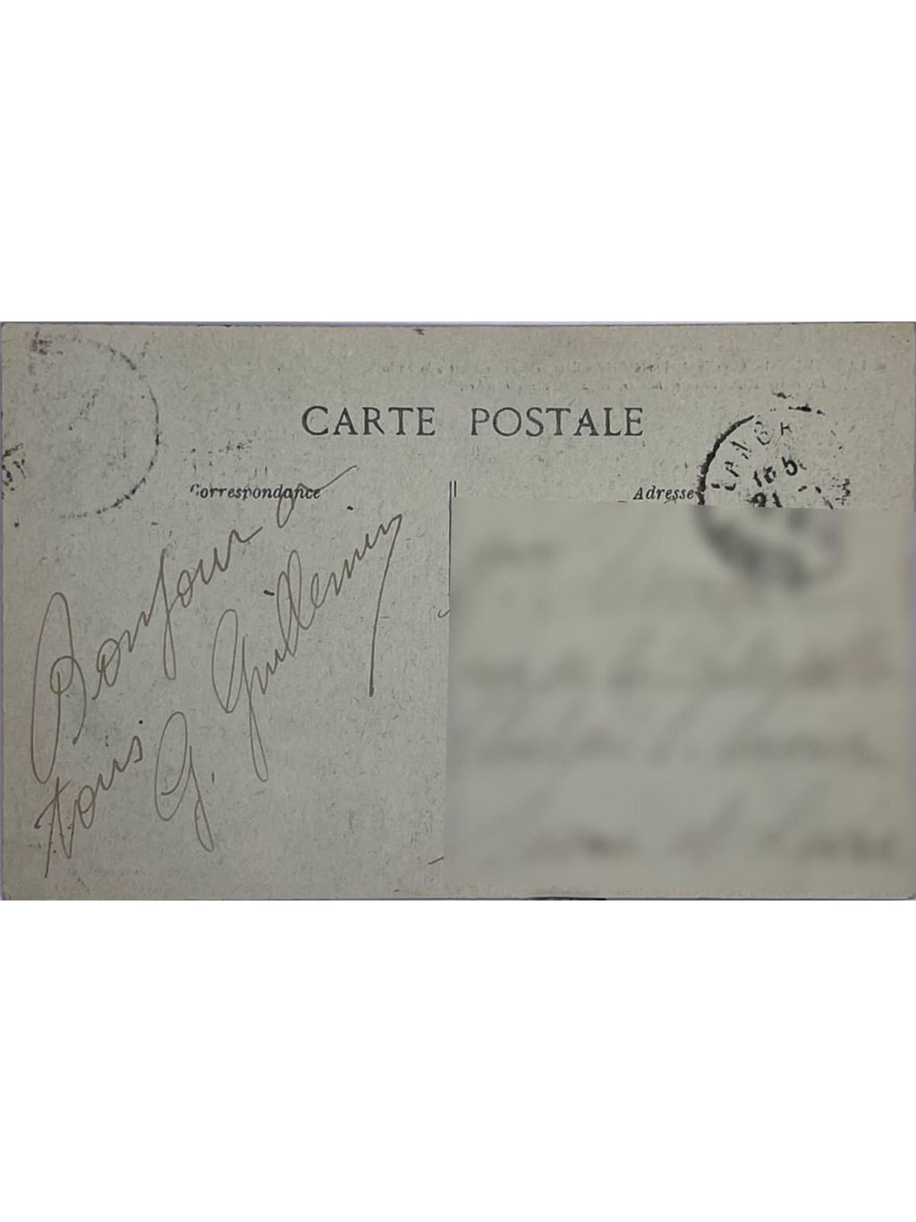 Verso de la carte postale