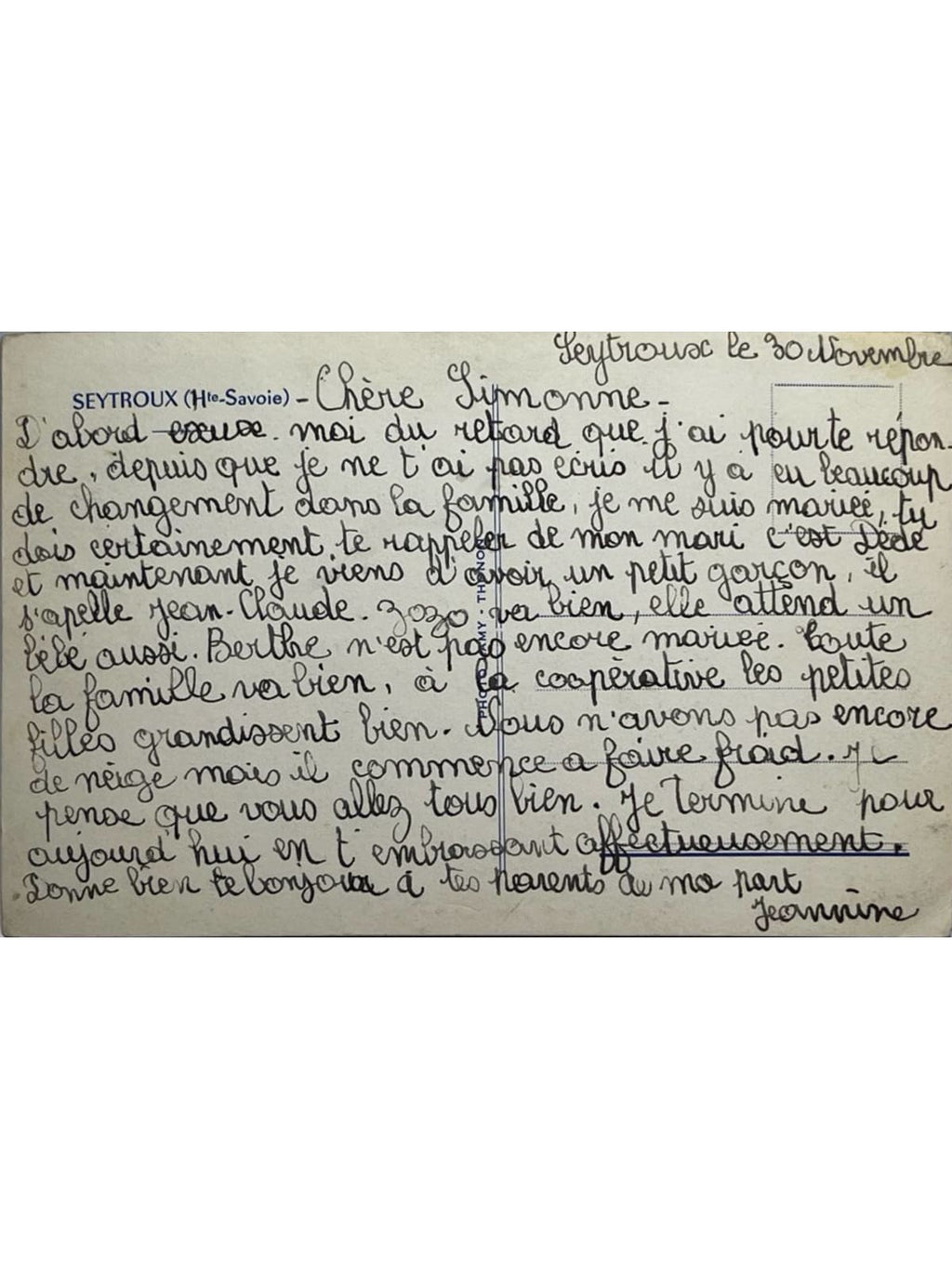 Verso de la carte postale