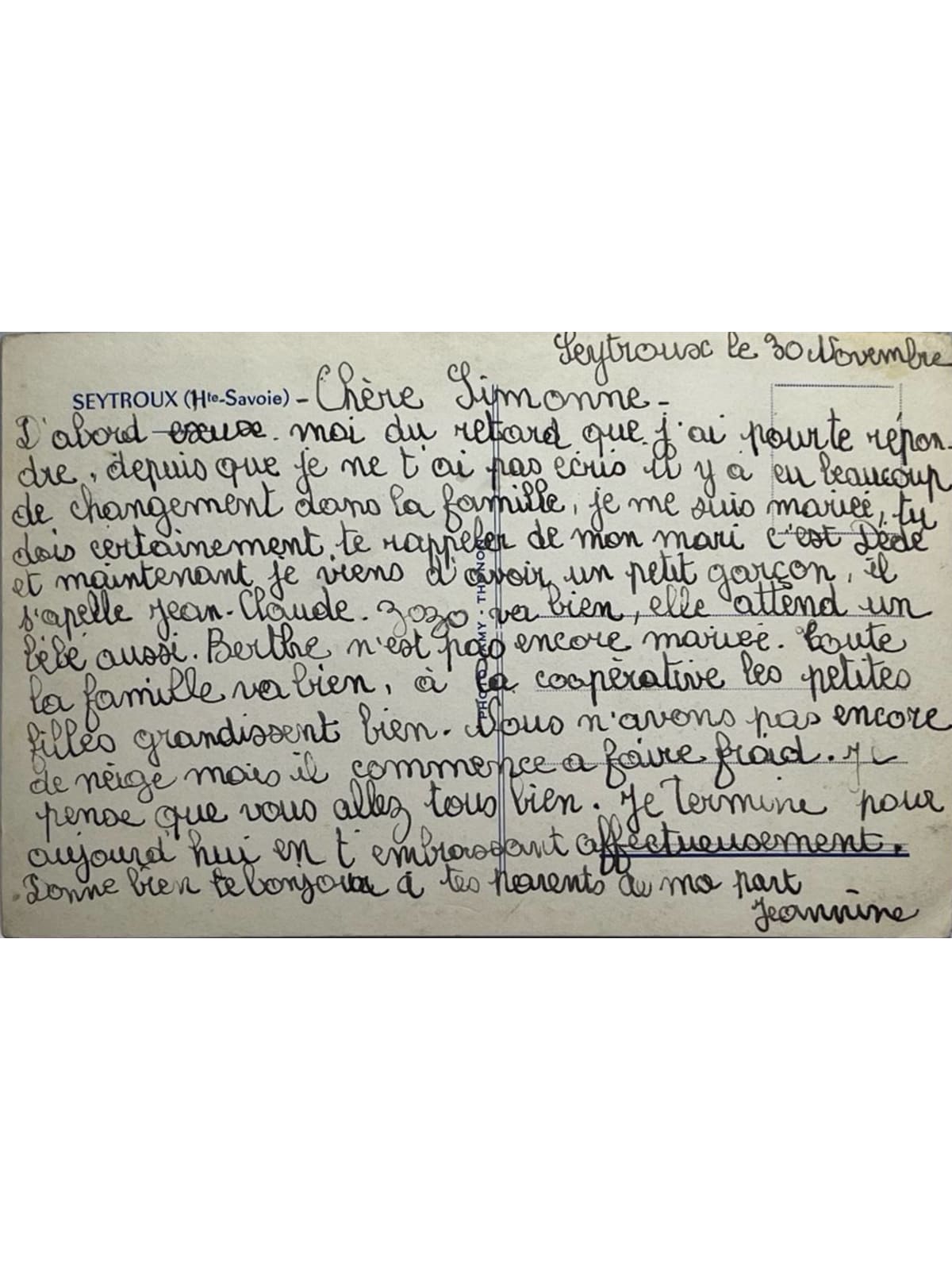Verso de la carte postale